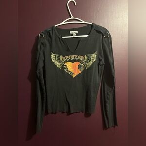 Black Long Sleeve Top with Graphic Design